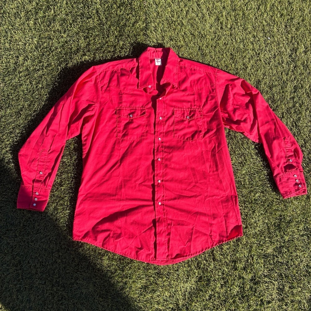 Vintage Malco Modes Mens XL Western Pearl Snap Shirt Red Long Sleeve Button Down